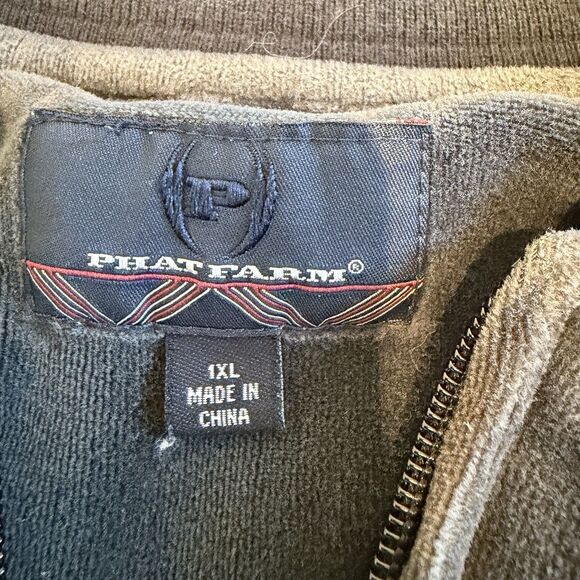 VTG Phat Farm Tracksuit Jacket Mens 1XL Gray Velour Crest Y2K 90s Rap Streetwear - Picture 8 of 15